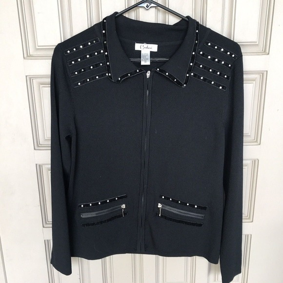 Corducci Sweater Jacket SzM Black Long Sleeve Rhinestones Pre-Owned - Picture 6 of 11